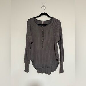 Free People Movement Bella Gray Ribbed Long Sleeve Snap Top Size XS